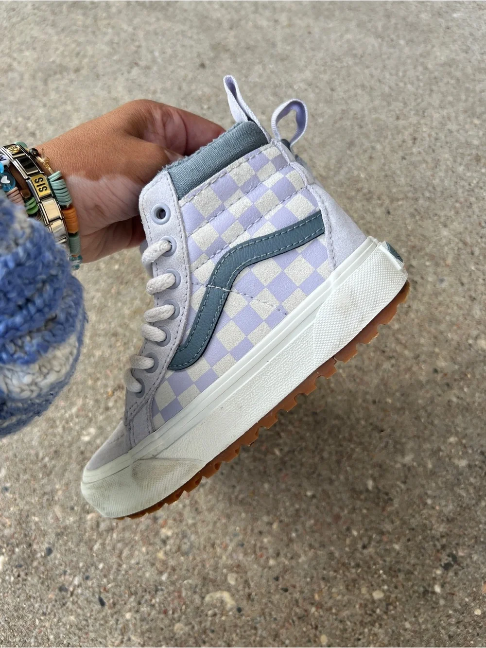 Vans Kids High-Top Checkerboard Sneakers - Light Purple & Gray size 11 lilac